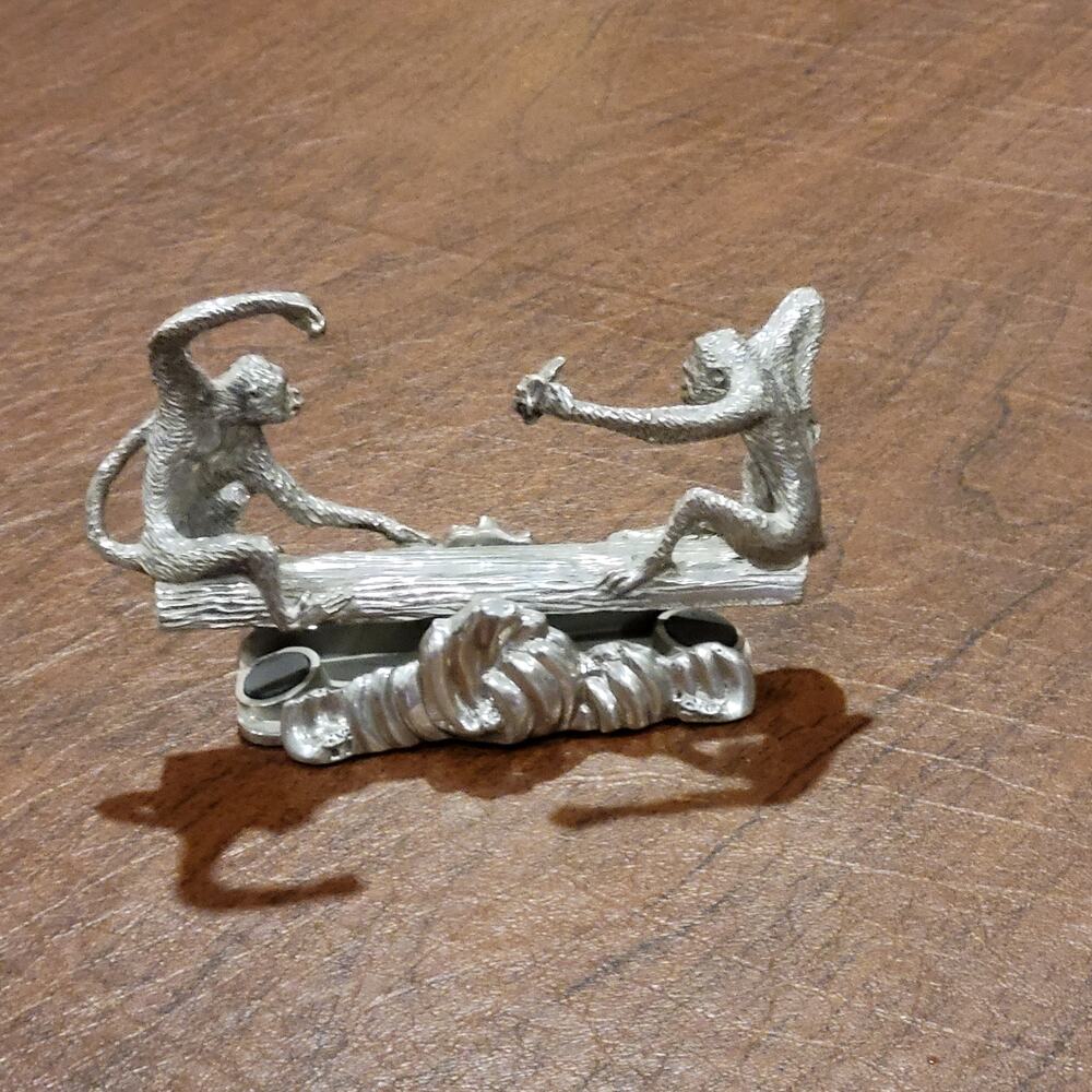 Vintage 5" long Royal Selangor Pewter Monkey Seesaw Business Card Holder